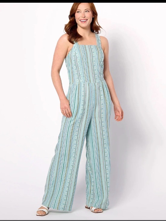 Canyon Retreat Pants - EUC Canyon Retreat Striped Wide Leg Jumpsuit Blue Boho Sleeveless Smocked Back